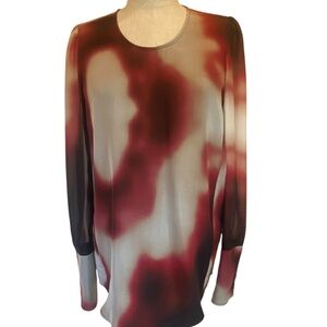 Strenesse Silk Blouse Burgundy & Tan Size 4